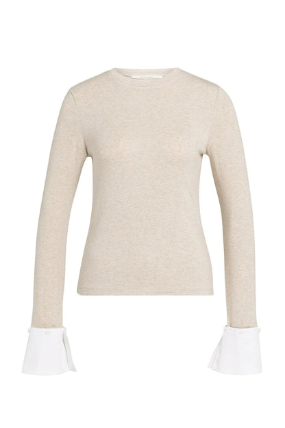 YAYA Jersey Top with Removable Cuff - Pure Cashmere Grey Melange 01-709418-609 front view Shop YAYA at Dotique