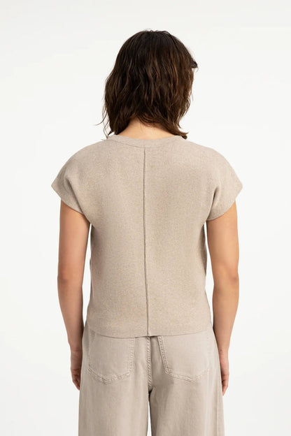 YAYA Jumper with Textured Sleeves - Pure Cashmere Grey Melange 01-000644-609 back view Shop YAYA at Dotique