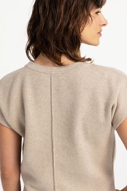 YAYA Jumper with Textured Sleeves - Pure Cashmere Grey Melange 01-000644-609 back view Shop YAYA at Dotique