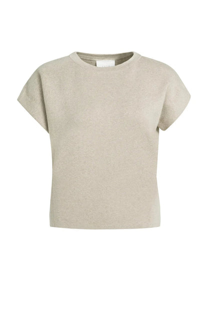 YAYA Jumper with Textured Sleeves - Pure Cashmere Grey Melange 01-000644-609 front view Shop YAYA at Dotique