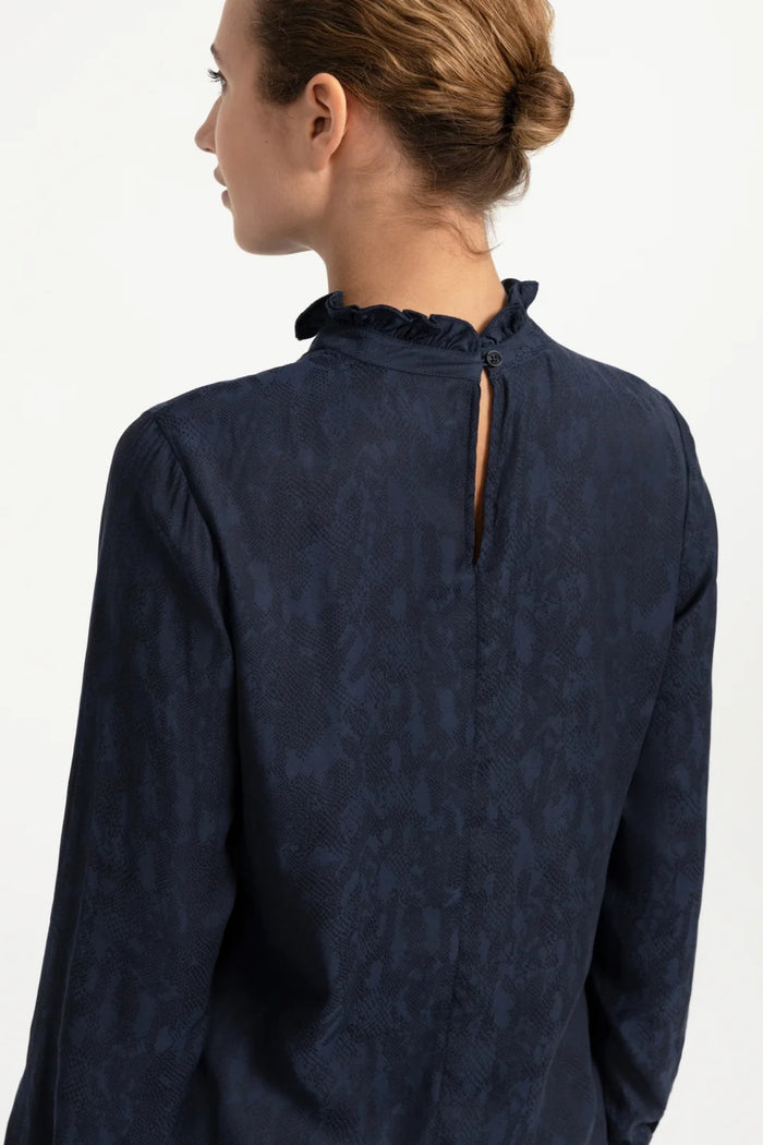 YAYA Long Sleeve Top with Ruffles - Cat Black Dessin 01-709418-609 back view Shop YAYA at Dotique
