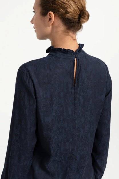YAYA Long Sleeve Top with Ruffles - Cat Black Dessin 01-709418-609 back view Shop YAYA at Dotique