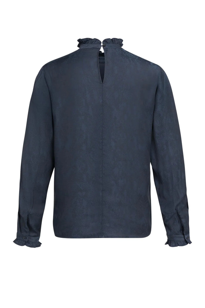 YAYA Long Sleeve Top with Ruffles - Cat Black Dessin 01-709418-609 front view Shop YAYA at Dotique