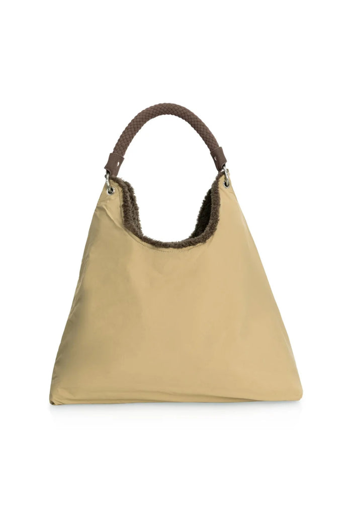 YAYA Reversible Nylon and Faux Fur Bag - Slate Black Brown 03-003128-609 front view Shop YAYA at Dotique