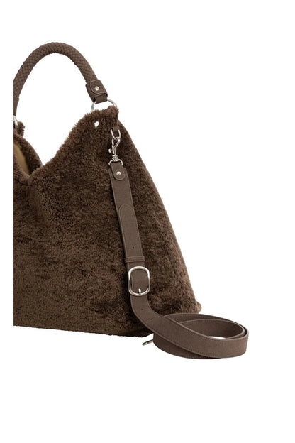YAYA Reversible Nylon and Faux Fur Bag - Slate Black Brown 03-003128-609 side view Shop YAYA at Dotique