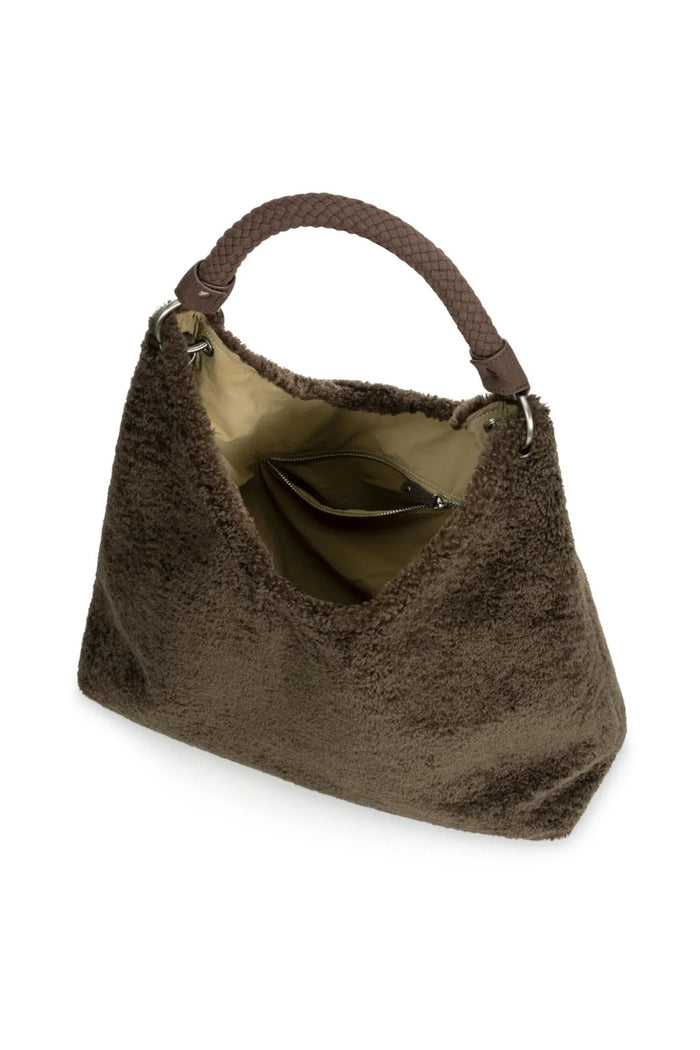 YAYA Reversible Nylon and Faux Fur Bag - Slate Black Brown 03-003128-609 open view Shop YAYA at Dotique