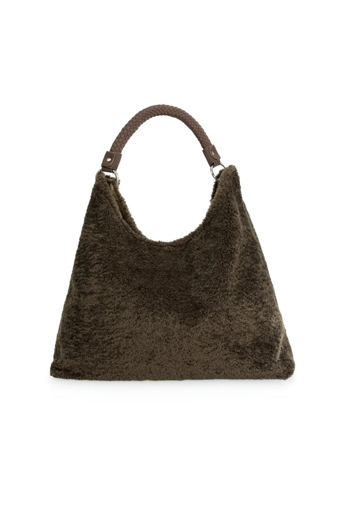 YAYA Reversible Nylon and Faux Fur Bag - Slate Black Brown 03-003128-609 front view Shop YAYA at Dotique