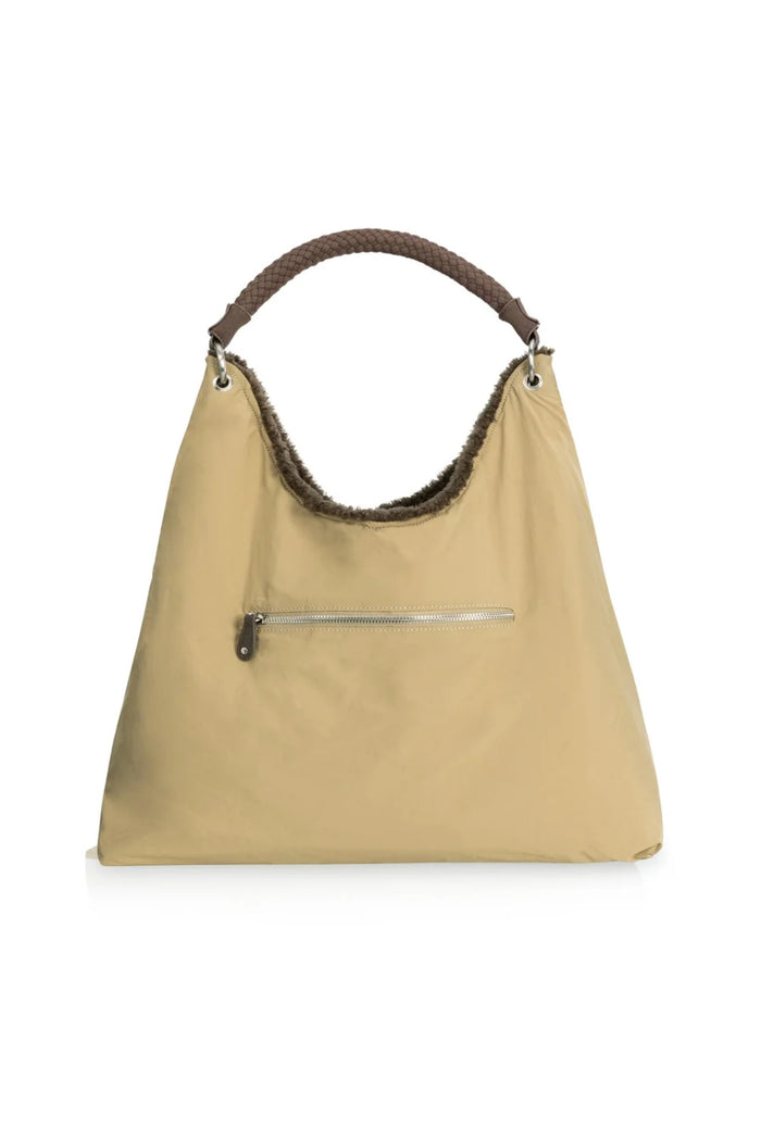 YAYA Reversible Nylon and Faux Fur Bag - Slate Black Brown 03-003128-609 beige front Shop YAYA at Dotique