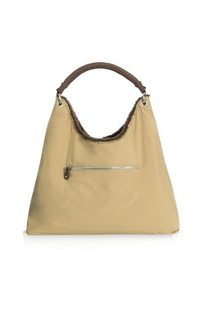YAYA Reversible Nylon and Faux Fur Bag - Slate Black Brown 03-003128-609 beige front Shop YAYA at Dotique