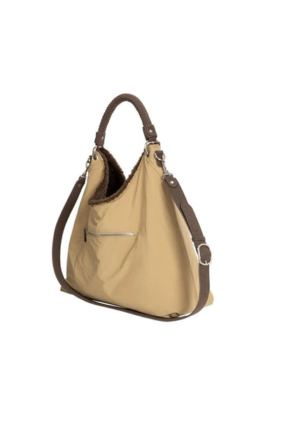 YAYA Reversible Nylon and Faux Fur Bag - Slate Black Brown 03-003128-609 front view Shop YAYA at Dotique