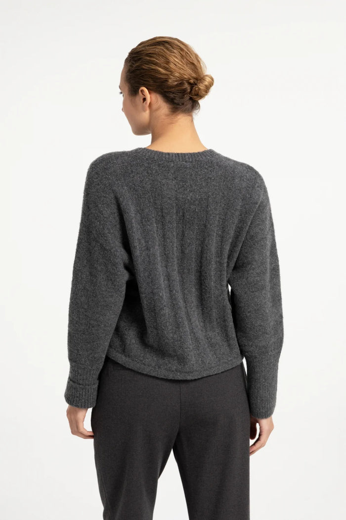YAYA Rib Batwing Jumper with Cord - Grey Melange 01-000631-609 back view Shop YAYA at Dotique
