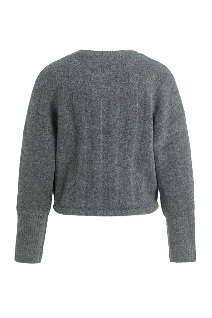 YAYA Rib Batwing Jumper with Cord - Grey Melange 01-000631-609 back view Shop YAYA at Dotique