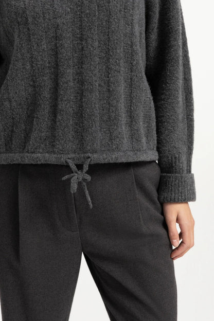 YAYA Rib Batwing Jumper with Cord - Grey Melange 01-000631-609 detail Shop YAYA at Dotique