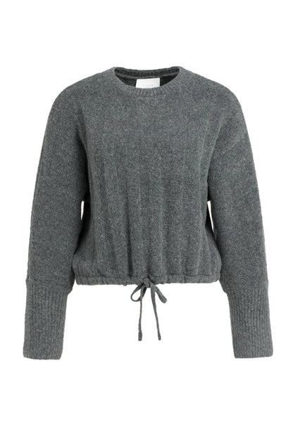 YAYA Rib Batwing Jumper with Cord - Grey Melange 01-000631-609 front view Shop YAYA at Dotique