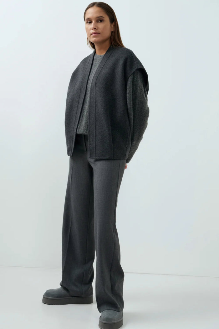 YAYA Rib Batwing Jumper with Cord - Grey Melange 01-000631-609 worn on model Shop YAYA at Dotique