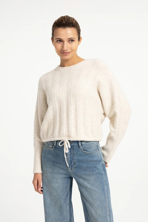 YAYA Rib Batwing Jumper with Cord - Off White Melange 01-000631-609 Shop YAYA at Dotique