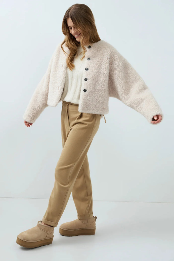 YAYA Rib Batwing Jumper with Cord - Off White Melange 01-000631-609 worn on model Shop YAYA at Dotique