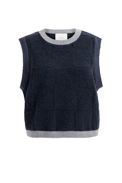 YAYA Spencer Jumper with Check Textured - Cat Black Dessin 01-000634-609 front view Shop YAYA at Dotique