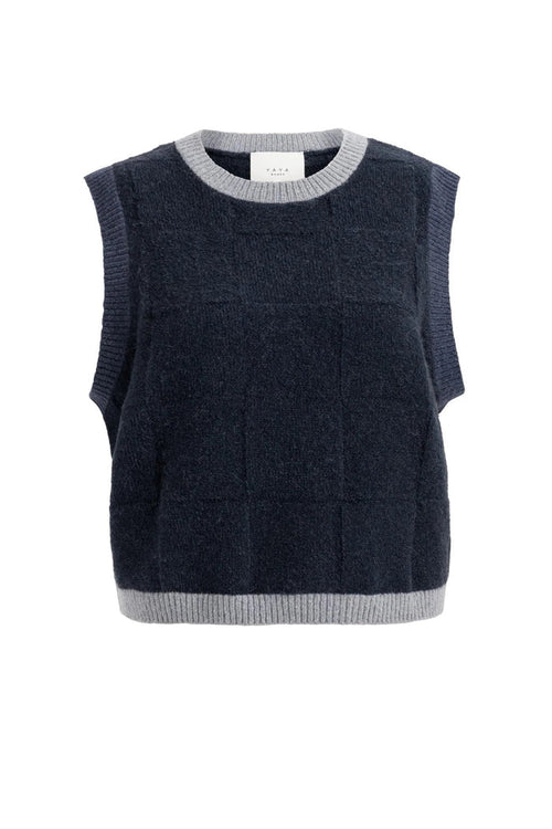 YAYA Spencer Jumper with Check Textured - Cat Black Dessin 01-000634-609 front view Shop YAYA at Dotique