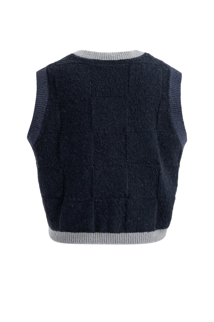 YAYA Spencer Jumper with Check Textured - Cat Black Dessin 01-000634-609 back view Shop YAYA at Dotique