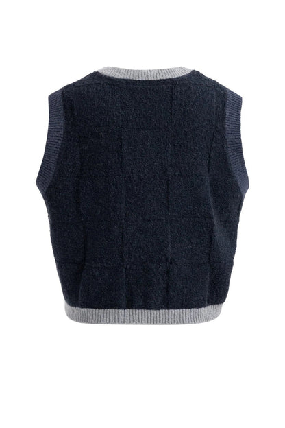 YAYA Spencer Jumper with Check Textured - Cat Black Dessin 01-000634-609 back view Shop YAYA at Dotique