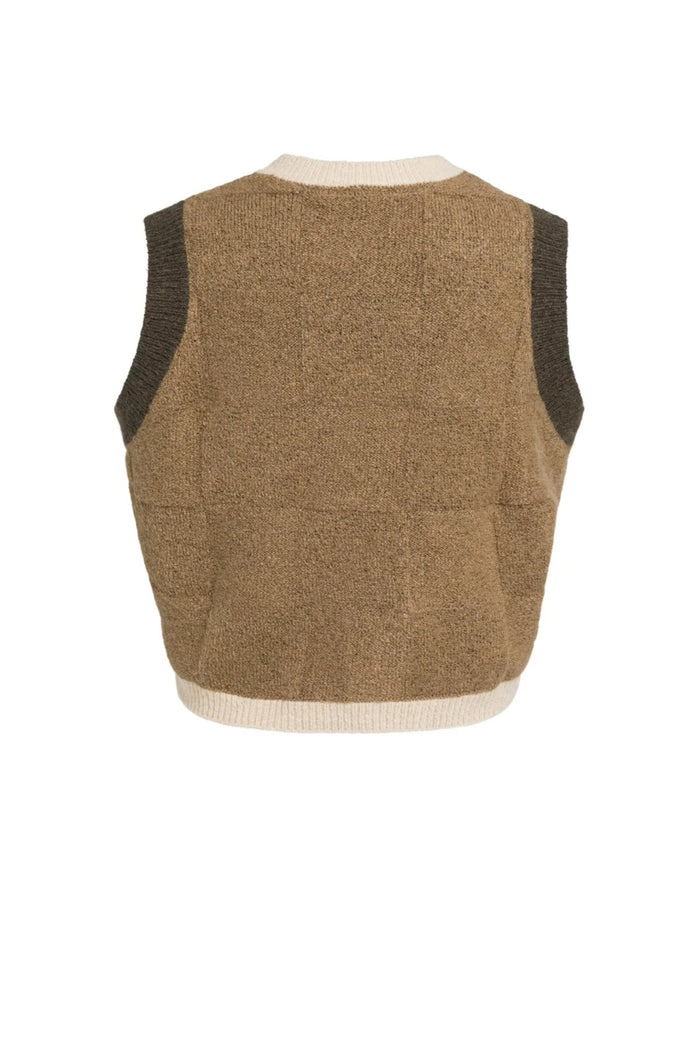YAYA Spencer Jumper with Check Textured - Otter Brown Dessin 01-000634-609 back view Shop YAYA at Dotique