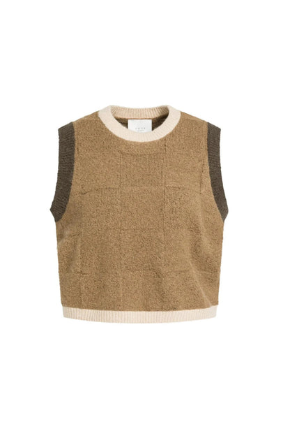 YAYA Spencer Jumper with Check Textured - Otter Brown Dessin 01-000634-609 front view Shop YAYA at Dotique