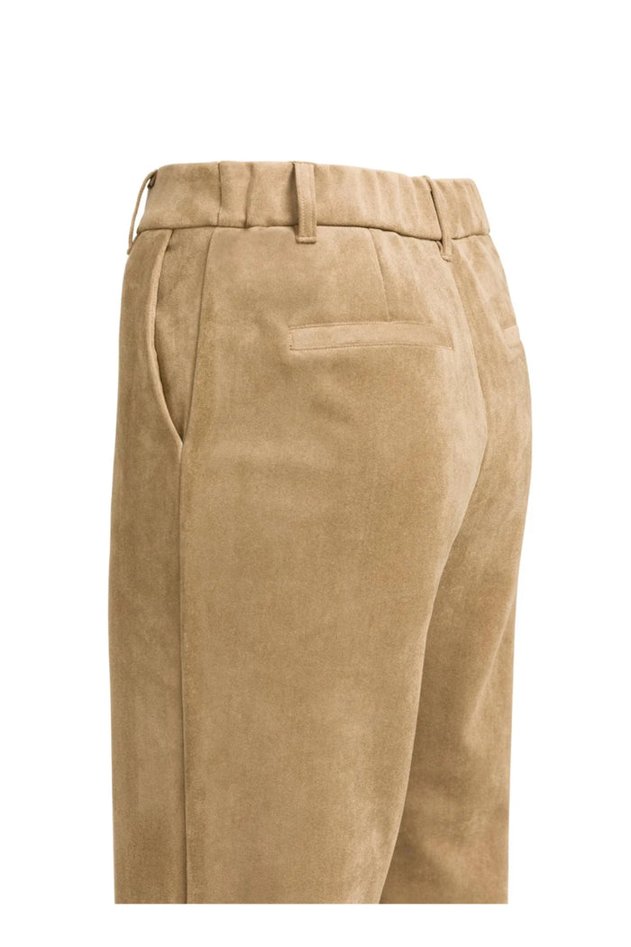 YAYA Suedine Wide Leg Trousers - Otter Brown 01-309283-609 back detail Shop YAYA at Dotique
