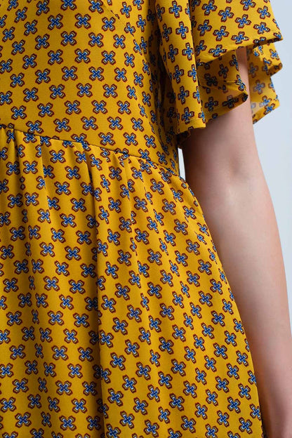 Yellow dress with flight and geometric pattern - dress