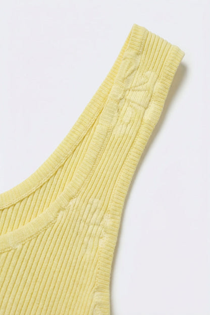 Yellow Ribbed Knit Scoop Neck Tank Top
