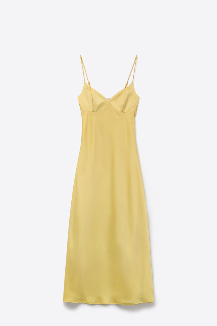 Yellow Satin Slip maxi Dress with Adjustable Straps - dress
