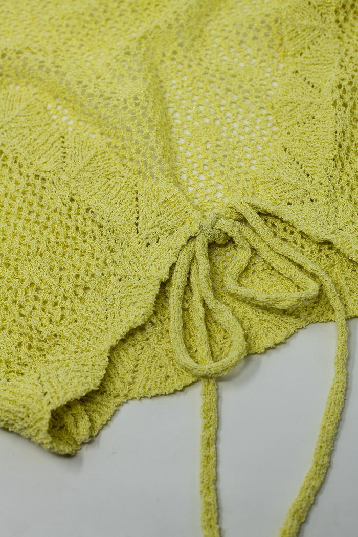 Yellow short crochet cardigan with lurex detail
