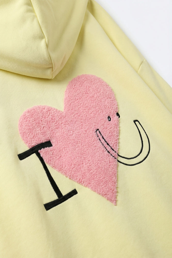 Yellow Super-Soft Hoodie with Bouclé Heart Graphic