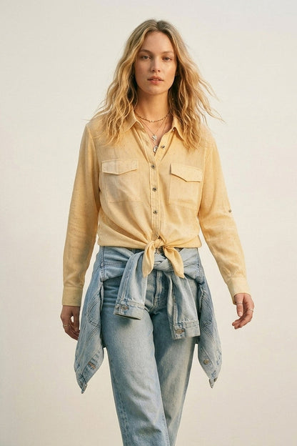 Yellow tie dye Shirt in chiffon with strass details - Shirts