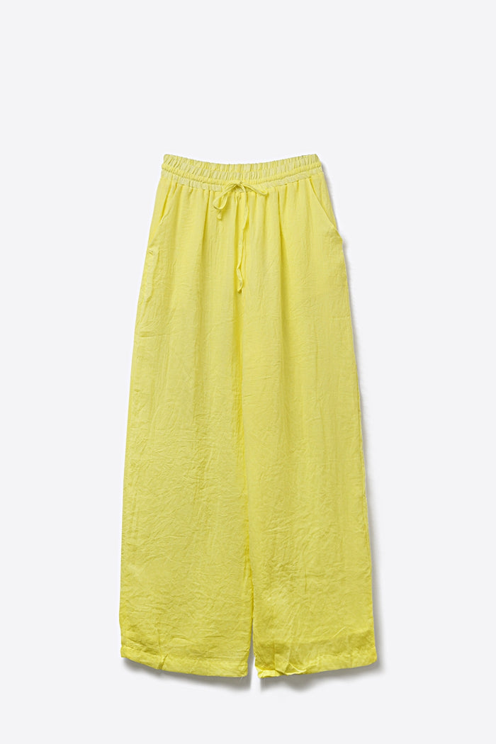 Yellow Wide-Leg Drawstring Pants with sheer fabric - trousers