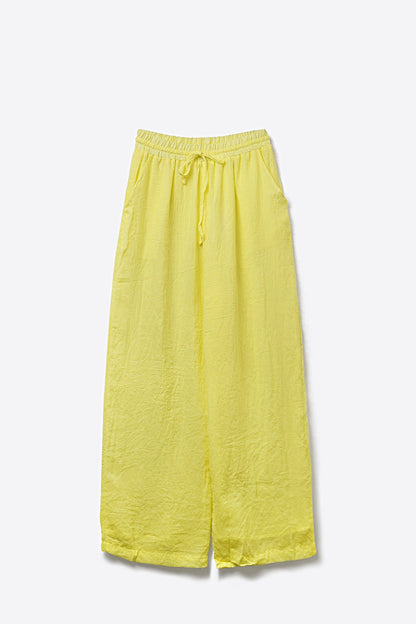 Yellow Wide-Leg Drawstring Pants with sheer fabric - trousers