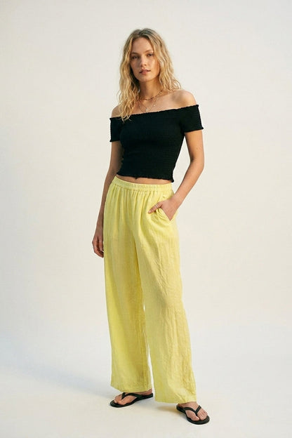 Yellow Wide-Leg Pants with sheer fabric - trousers