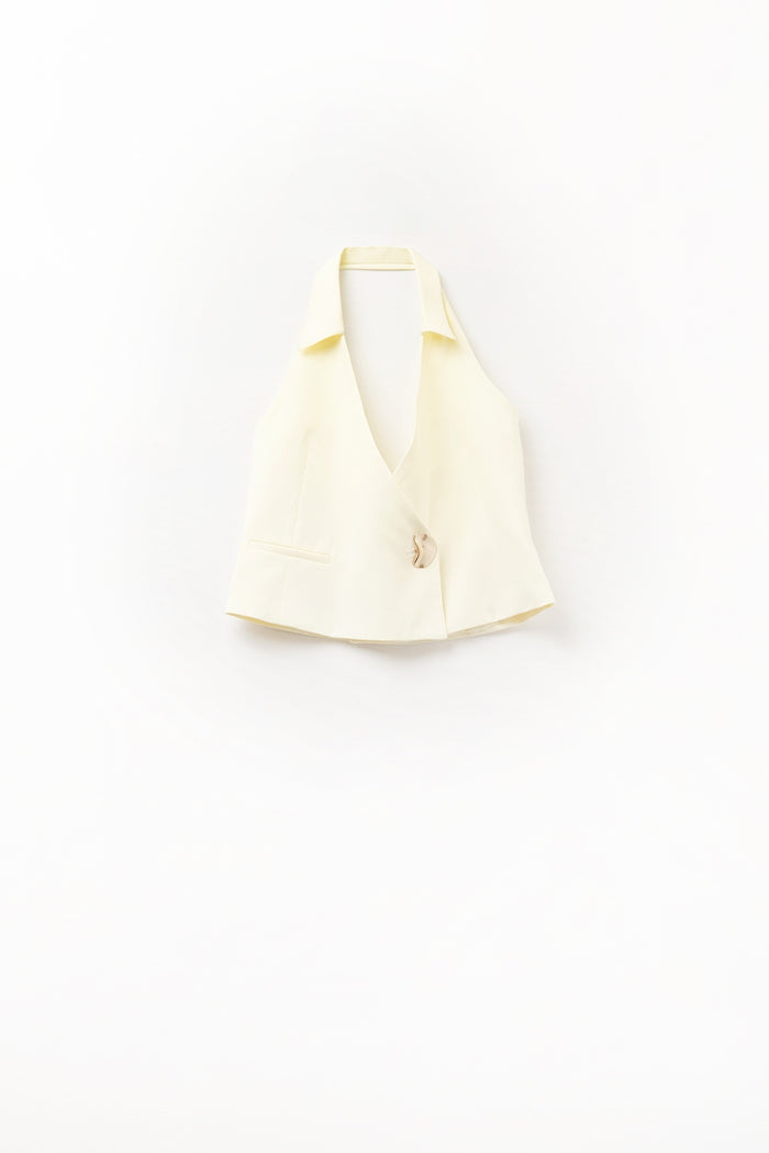 Yellow wrap vest with detailed gold button