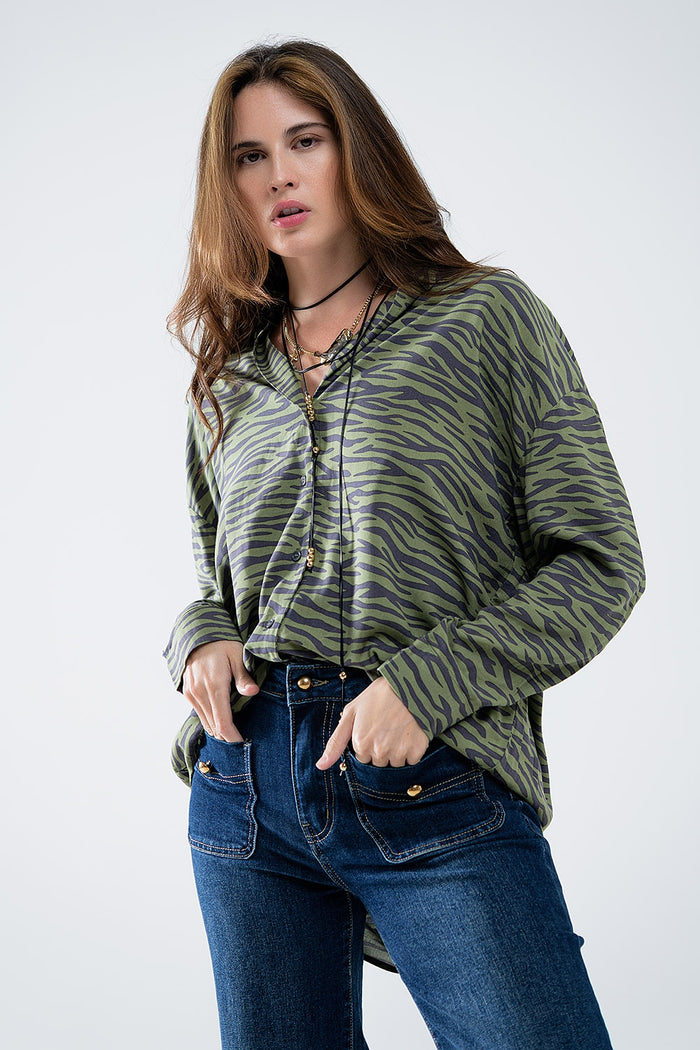 Zebra Printed Shirt in Green - Shirts